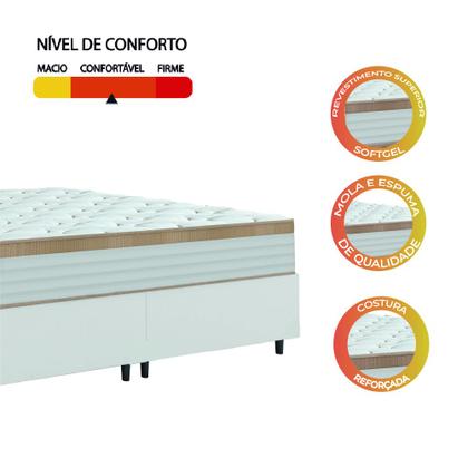 Imagem de Cama Box Colchão Casal King Molas Ensacadas Real 193x203x65cm Branco / Bege Linho Inducol - Suporta até 130kg por Pessoa