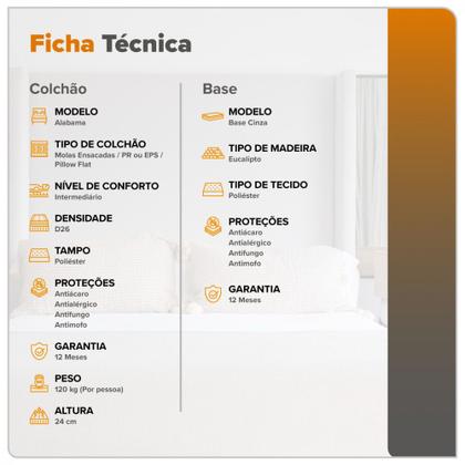 Imagem de Cama Box + Colchão Casal Molas Ensacadas Alabama 138x188x61cm