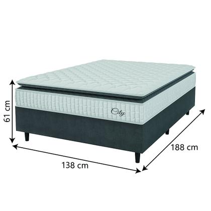 Cama Box Colchão Casal Molas Ensacadas City Pillow Top 138x188x61cm Branco / Cinza Hellen - Suporta até 110kg por Pessoa Imagem de Cama Box Colchão Casal Molas Ensacadas City Pillow Top 138x188x61cm Branco / Cinza Hellen - Suporta até 110kg por Pessoa