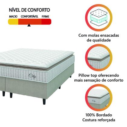 Cama Box Colchão Casal Queen Molas Ensacadas City Pillow Top 158x198x61cm Branco / Bege Hellen - Suporta até 110kg por Pessoa Imagem de Cama Box Colchão Casal Queen Molas Ensacadas City Pillow Top 158x198x61cm Branco / Bege Hellen - Suporta até 110kg por Pessoa