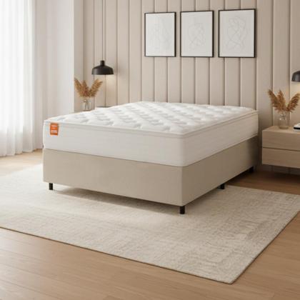 Imagem de Cama Box Colchão Casal Queen Molas Ensacadas Real 158x198x65cm Linho Branco Inducol - Suporta até 130kg por Pessoa