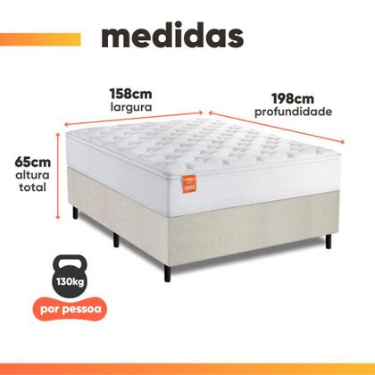 Imagem de Cama Box Colchão Casal Queen Molas Ensacadas Real 158x198x65cm Linho Branco Inducol - Suporta até 130kg por Pessoa