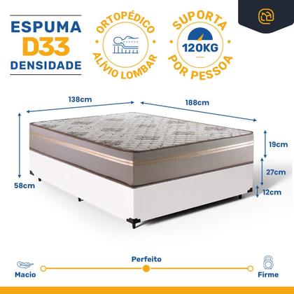 Imagem de Cama Box + Colchão de Casal D33 Millenium One Face 138x188x54cm Branco - Suporta até 120kg por pessoa