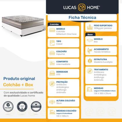 Imagem de Cama Box + Colchão de Casal D33 Millenium One Face 138x188x54cm Branco - Suporta até 120kg por pessoa