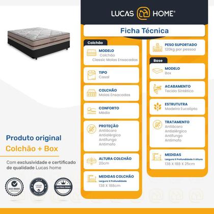 Imagem de Cama Box Colchão de Molas Ensacadas DAngelis Classic Casal