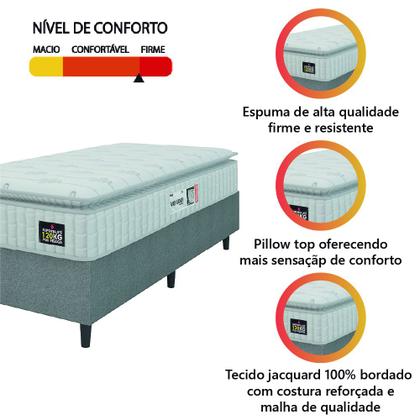 Imagem de Cama Box Colchão Solteiro Espuma D33 Vangogh Pillow Top 88x188x67cm Branco / Cinza Hellen - Suporta até 120kg por Pessoa