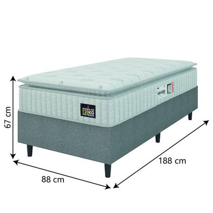 Imagem de Cama Box Colchão Solteiro Espuma D33 Vangogh Pillow Top 88x188x67cm Branco / Cinza Hellen - Suporta até 120kg por Pessoa