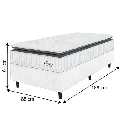 Cama Box Colchão Solteiro Molas Ensacadas City Pillow Top 88x188x61cm Linho Branco / Preto Hellen - Suporta até 110kg por Pessoa Imagem de Cama Box Colchão Solteiro Molas Ensacadas City Pillow Top 88x188x61cm Linho Branco / Preto Hellen - Suporta até 110kg por Pessoa