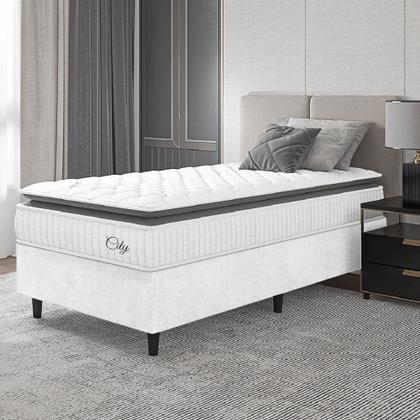 Cama Box Colchão Solteiro Molas Ensacadas City Pillow Top 88x188x61cm Linho Branco / Preto Hellen - Suporta até 110kg por Pessoa Imagem de Cama Box Colchão Solteiro Molas Ensacadas City Pillow Top 88x188x61cm Linho Branco / Preto Hellen - Suporta até 110kg por Pessoa
