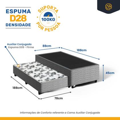 Imagem de Cama Box com Auxiliar de Espuma Bicama Unique Solteiro 88cm