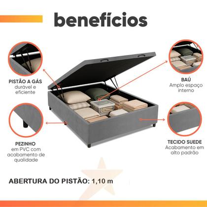 Imagem de Cama Box com Baú Casal 1,38m com 41cm de Altura Prince Suede Cinza