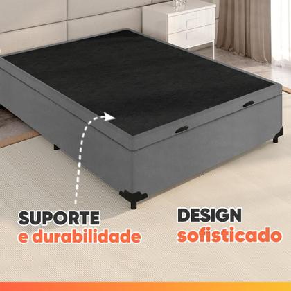 Imagem de Cama Box com Baú Casal 1,38m com 41cm de Altura Prince Suede Cinza