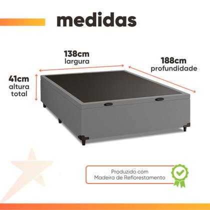 Imagem de Cama Box com Baú Casal 1,38m com 41cm de Altura Prince Suede Cinza
