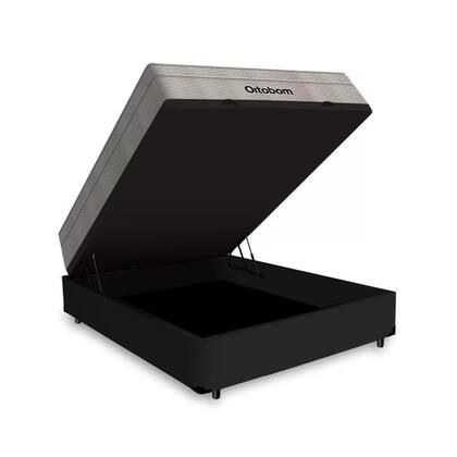 Imagem de Cama Box Com Baú Casal Preto + Colchão De Molas Ensacadas - Ortobom - AirTech SpringPocket - 138x188x67cm