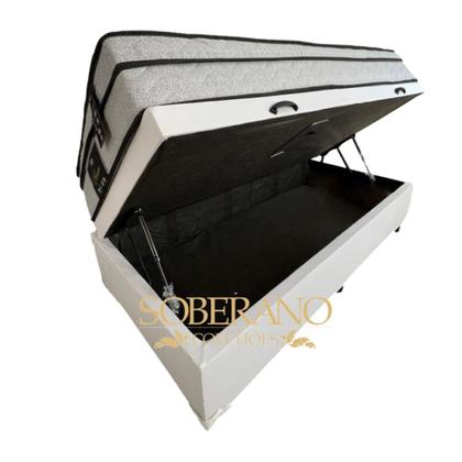 Imagem de Cama Box Com Baú Solteiro + Colchão De Molas Ensacadas - Soberano -Luflex- 88CM