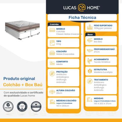 Imagem de Cama Box Com Baú Super King Preta + Colchão De Molas Ensacadas - Anjos - Classic - 193x203x68cm