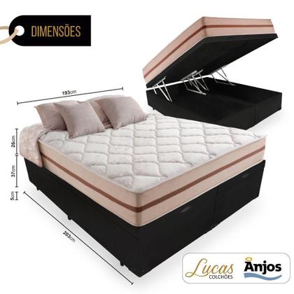 Imagem de Cama Box Com Baú Super King Preta + Colchão De Molas Ensacadas - Anjos - Classic - 193x203x68cm