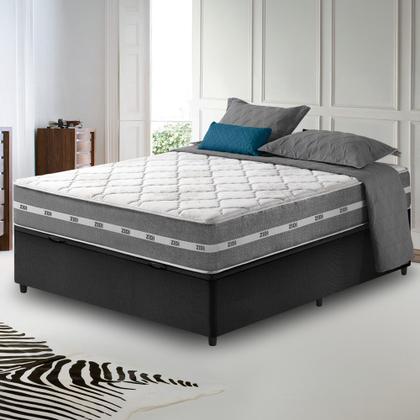 Imagem de Cama Box Com Baú Viúva Preto + Colchão Molas Ensacadas Miami 128x188x64cm