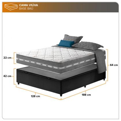 Imagem de Cama Box Com Baú Viúva Preto + Colchão Molas Ensacadas Miami 128x188x64cm