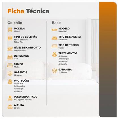 Imagem de Cama Box Com Baú Viúva Preto + Colchão Molas Ensacadas Miami 128x188x64cm