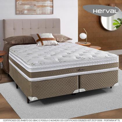 Imagem de Cama Box com Cabeceira King Herval Amore, 67x193x203 cm, Molas Ensacadas, Base Verde