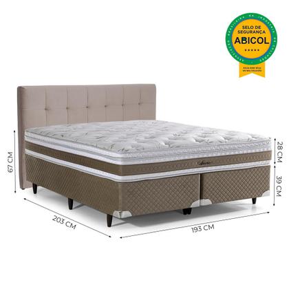 Imagem de Cama Box com Cabeceira King Herval Amore, 67x193x203 cm, Molas Ensacadas, Base Verde