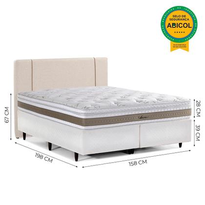 Imagem de Cama Box com Cabeceira Queen Herval Amore, 67x158x198 cm, Molas Ensacadas, Base Branca