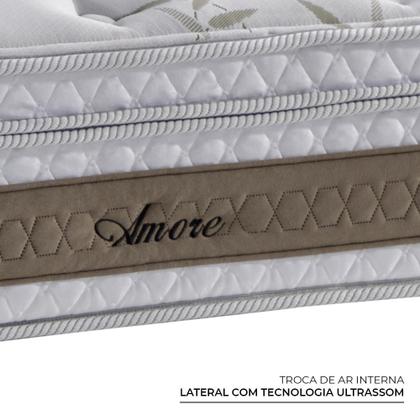 Imagem de Cama Box com Cabeceira Queen Herval Amore, 67x158x198 cm, Molas Ensacadas, Base Branca