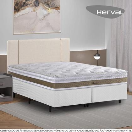 Imagem de Cama Box com Cabeceira Queen Herval Amore, 67x158x198 cm, Molas Ensacadas, Base Branca