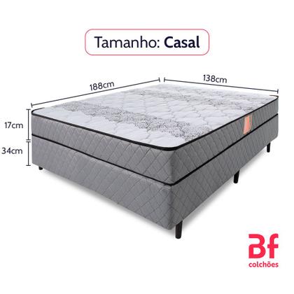 Imagem de Cama Box com Colchão Casal Ortopédico Firme Espuma D33 Antialérgico 138x188x51cm - BF Colchões