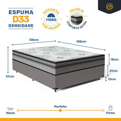 Imagem de Cama Box com Colchão de Espuma D33 Pillow In Anjos Ortosleep Casal 138 cm