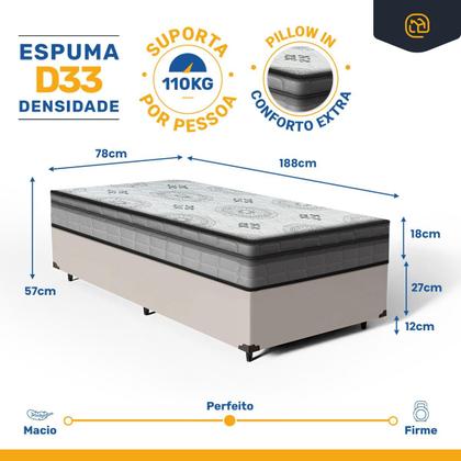 Imagem de Cama Box com Colchão de Espuma D33 Pillow In Anjos Ortosleep Solteiro 78 cm