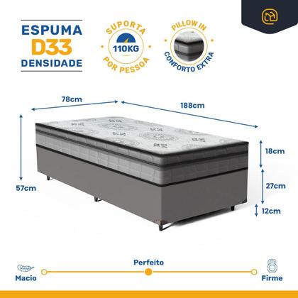Imagem de Cama Box com Colchão de Espuma D33 Pillow In Anjos Ortosleep Solteiro 78cm