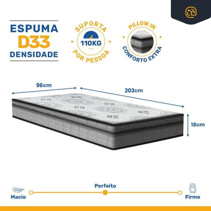 Imagem de Cama Box com Colchão de Espuma D33 Pillow In Anjos Ortosleep Solteiro King 96 cm