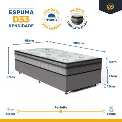Imagem de Cama Box com Colchão de Espuma D33 Pillow In Anjos Ortosleep Solteiro King 96cm