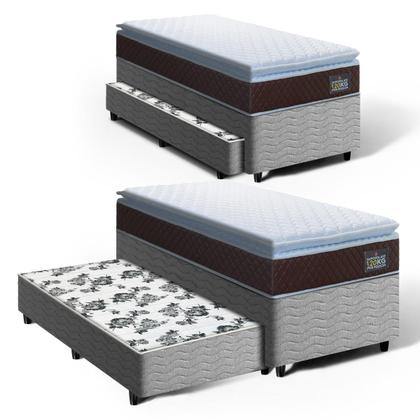Imagem de Cama Box com Colchão de Espuma D33 Pillow Top Comfort Luxo Auxiliar de Molas Unique Solteiro 88 cm