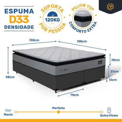 Imagem de Cama Box com Colchão de Espuma D33 Pillow Top Maxx Queen 158 cm