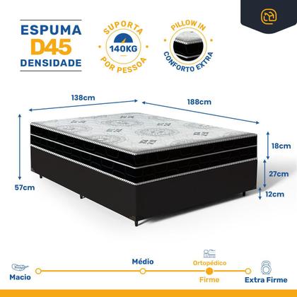 Imagem de Cama Box com Colchão de Espuma D45 Pillow In Anjos OrtoConfort Casal 138 cm