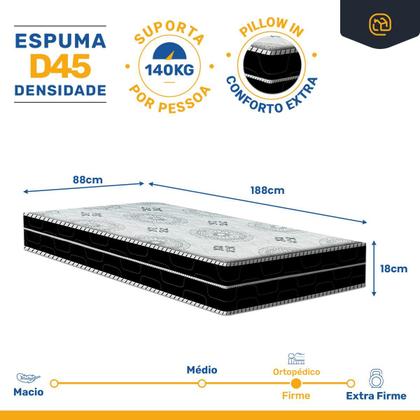 Imagem de Cama Box com Colchao de Espuma D45 Pillow In Anjos OrtoConfort com Auxiliar de Espuma Unique Solteiro 88 cm