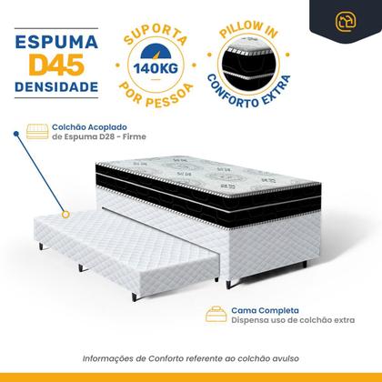 Imagem de Cama Box com Colchao de Espuma D45 Pillow In Anjos OrtoConfort com Auxiliar de Espuma Unique Solteiro 88 cm