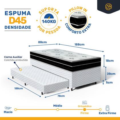Imagem de Cama Box com Colchao de Espuma D45 Pillow In Anjos OrtoConfort com Auxiliar de Espuma Unique Solteiro 88 cm