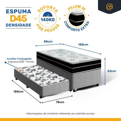 Imagem de Cama Box com Colchão de Espuma D45 Pillow In Anjos OrtoConfort com Auxiliar de Espuma Unique Solteiro 88 cm