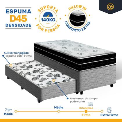 Imagem de Cama Box com Colchão de Espuma D45 Pillow In Anjos OrtoConfort com Auxiliar de Espuma Unique Solteiro 88 cm