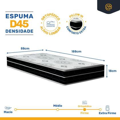 Imagem de Cama Box com Colchão de Espuma D45 Pillow In Anjos OrtoConfort com Auxiliar de Espuma Unique Solteiro 88 cm