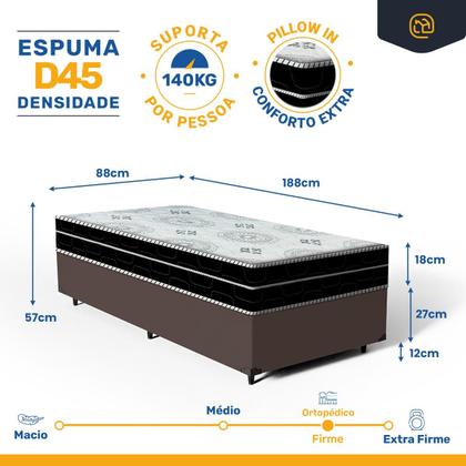 Imagem de Cama Box com Colchão de Espuma D45 Pillow In DAngelis OrtoConfort Solteiro 88 cm