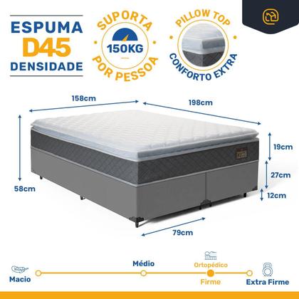 Imagem de Cama Box com Colchão de Espuma D45 Pillow Top Fort Comfort Queen 158 cm