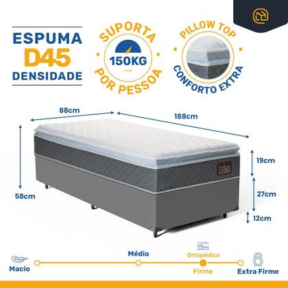 Imagem de Cama Box com Colchão de Espuma D45 Pillow Top Fort Comfort Solteiro 88 cm