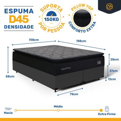 Imagem de Cama Box com Colchão de Espuma D45 Pillow Top Suport Prime Queen 158 cm