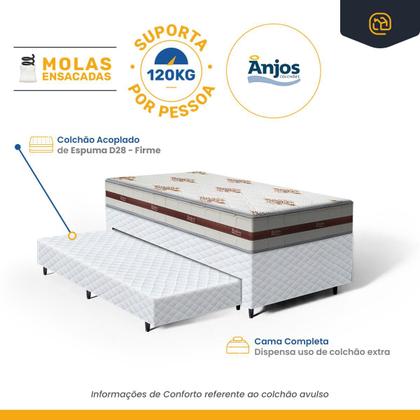 Imagem de Cama Box com Colchao de Molas Ensacadas Anjos Classic Auxiliar de Espuma Unique Solteiro 88 cm