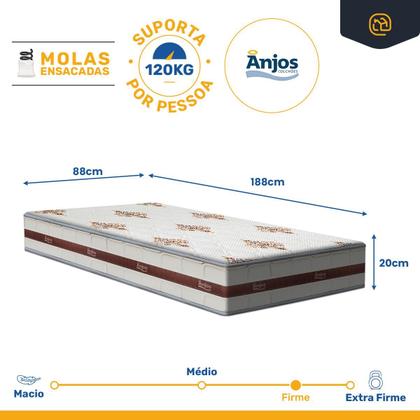 Imagem de Cama Box com Colchao de Molas Ensacadas Anjos Classic Auxiliar de Espuma Unique Solteiro 88 cm